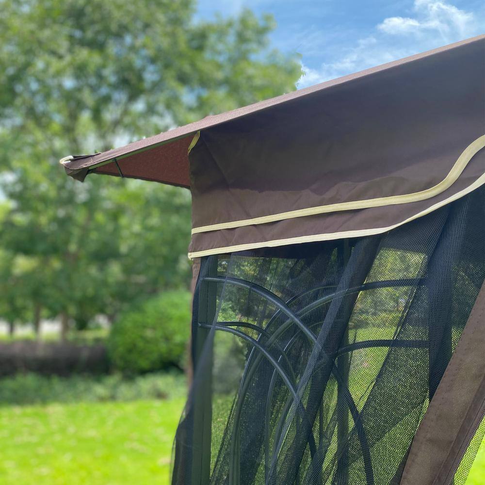 10 ft. x 10 ft. Brown Patio Double Roof Gazebo Replacement Canopy Top Fabric - Hercitys