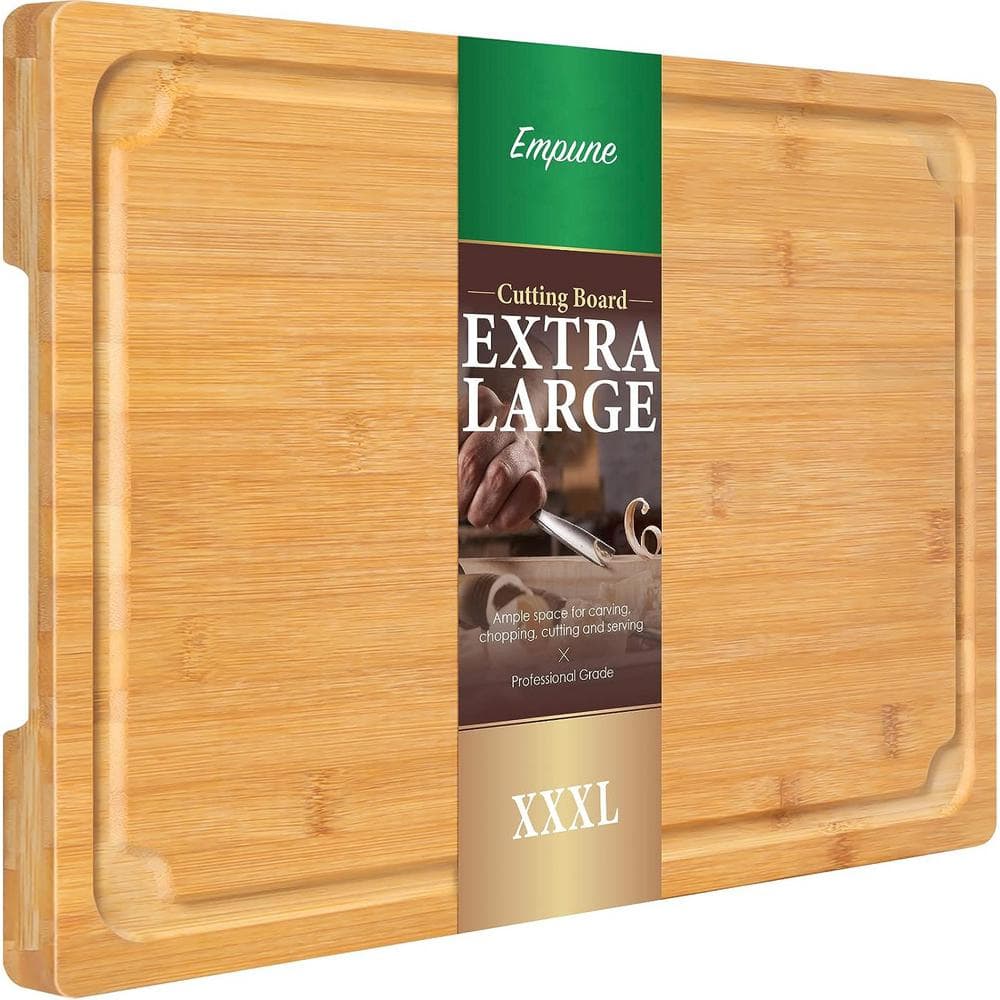 24 x 18 in. Rectangular Large 3 x L Bamboo Cutting Board Juice Groove Handles for Kitchen Cutting - Hercitys