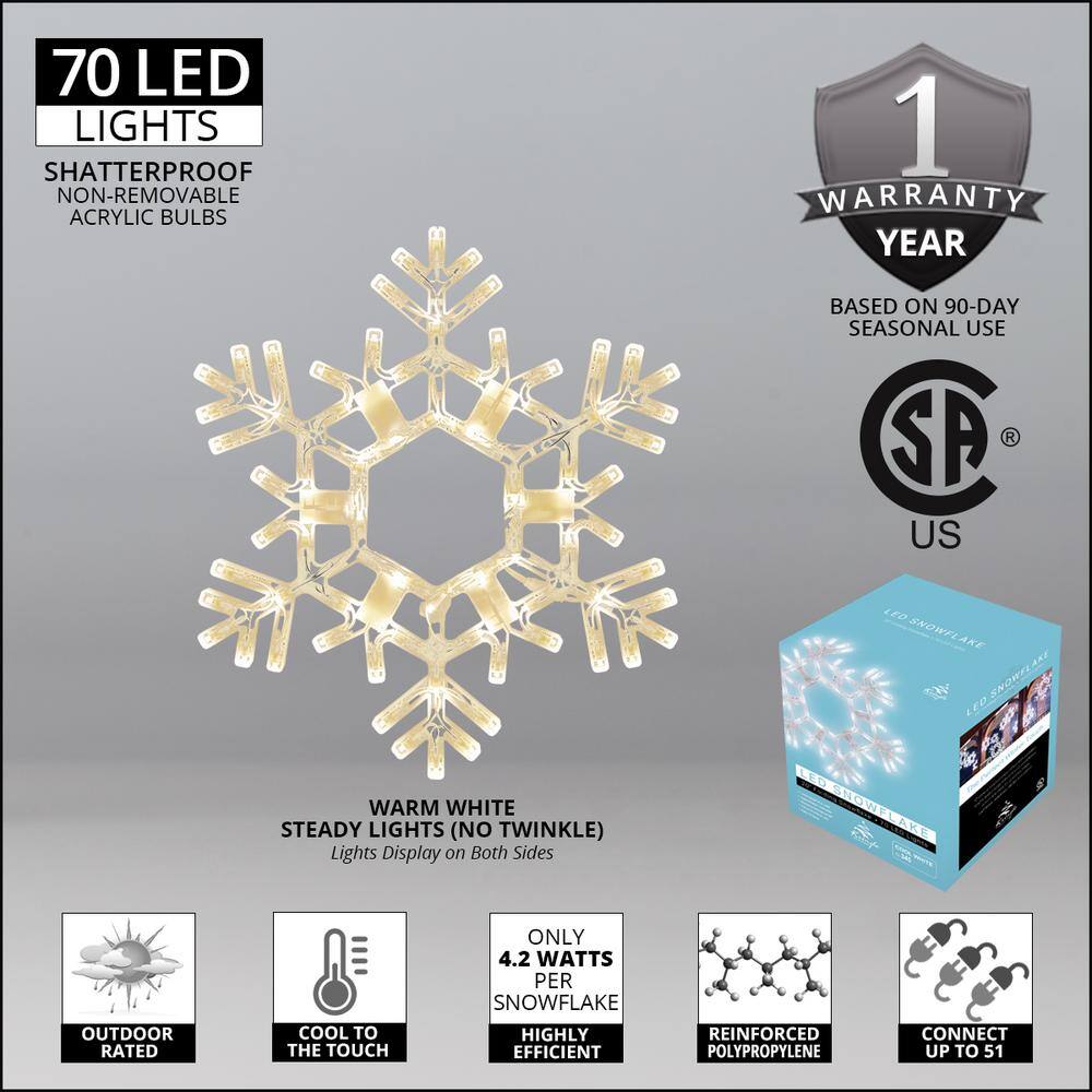 20 in. 70-Light LED Warm White Folding Snowflake Decoration - Hercitys