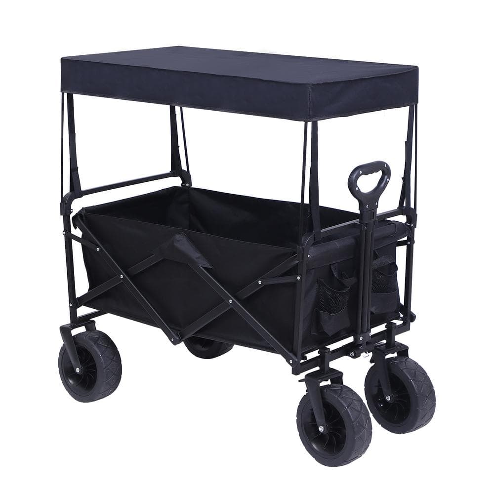 4.67 cu. ft. Collapsible Wagon Camping Cart Garden Cart 600D Oxford Fabric with Removable Canopy Garden Cart - Hercitys