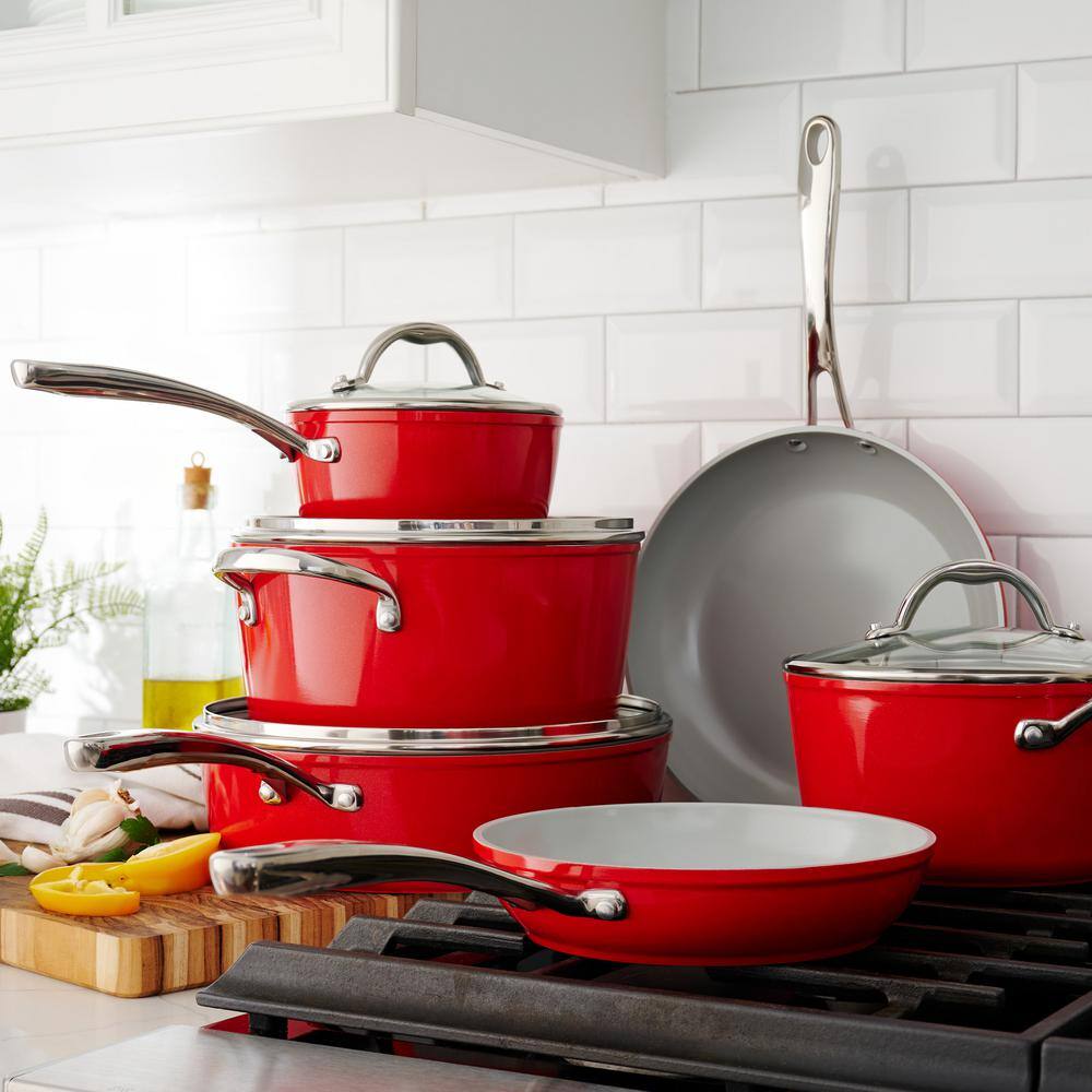 10 Piece Cold Forged Ceramic Cookware Set – Red - Hercitys