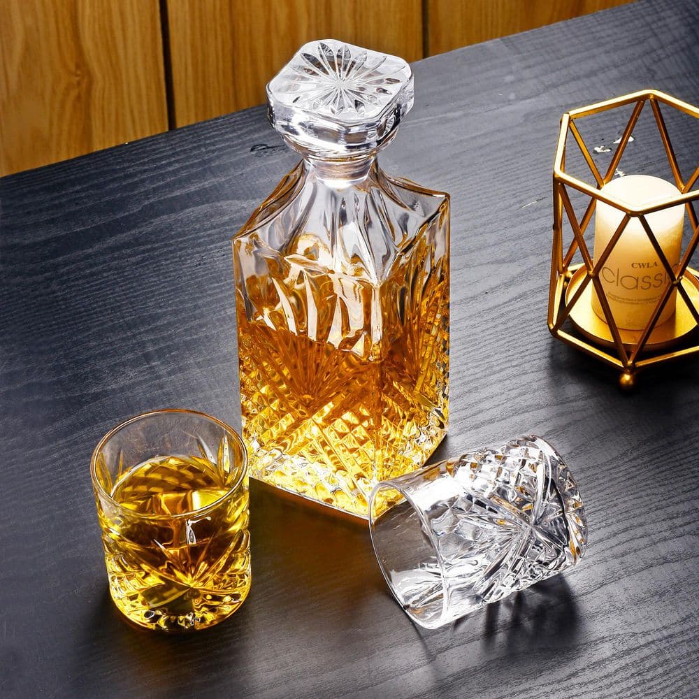 30 oz. Crystal Whiskey Decanter Set of 3 Inc. 1 Whiskey Bottle and 2 Whiskey Glasses Whiskey Gift Set for Men - Hercitys