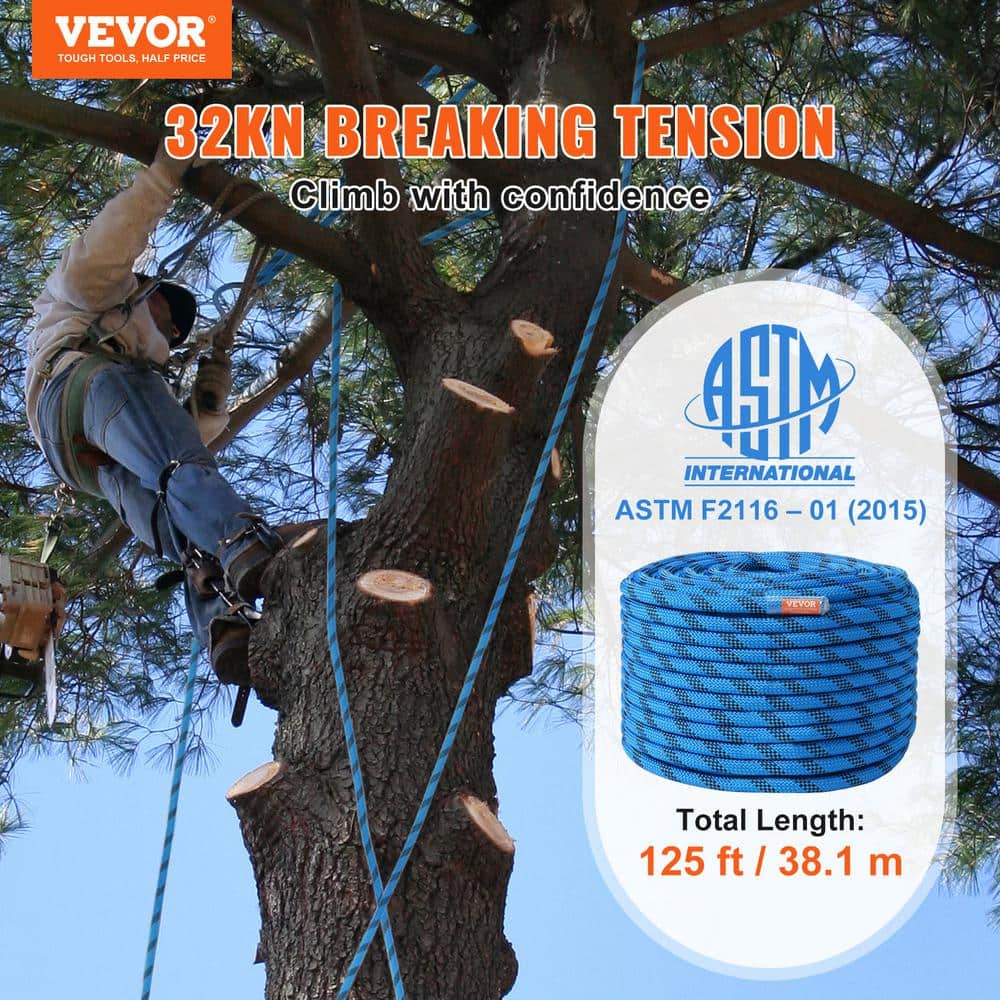 12.7 mm Static Climbing Rope, 38 m, 125 ft. Outdoor Rock Climbing Rope 30 KN Breaking Tension, Fiber Rope, Blue - Hercitys
