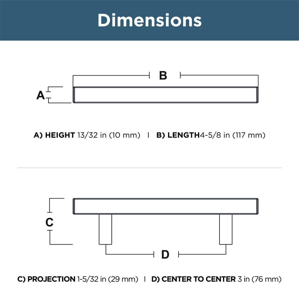 10-Pack Simple Square Bar 3 in. (76 mm) Modern Matte Black Cabinet Drawer Pulls - Hercitys