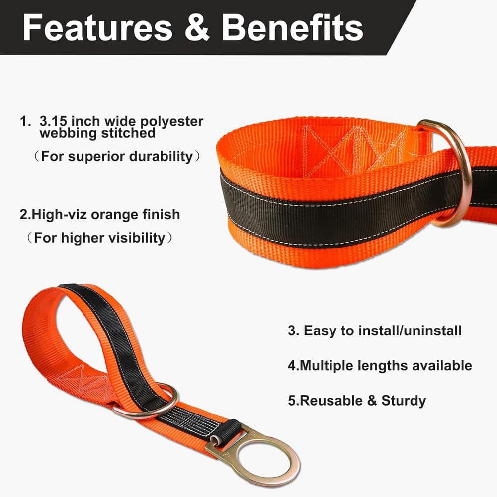 3 ft. Double Steel D-Ring Safety Strap Cross Arm Strap Fall Protection Beam Strap OSHA ANSI Compliant High Capacity - Hercitys