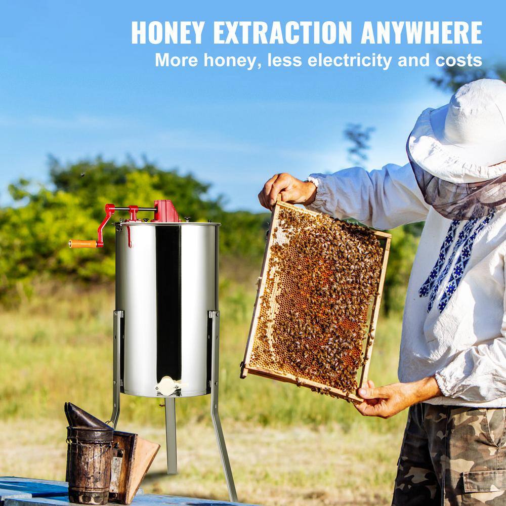 3 Frames Manual Honey Spinner Extractor, Stainless Steel Beekeeping Extraction, Honeycomb Drum Spinner with Stand - Hercitys