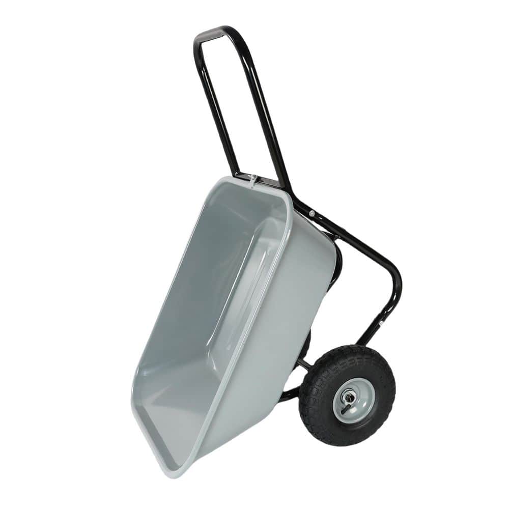 1.2 cu. ft. Gray Steel 2-wheeled Garden Cart with 10 in. Pneumatic Wheels - Hercitys
