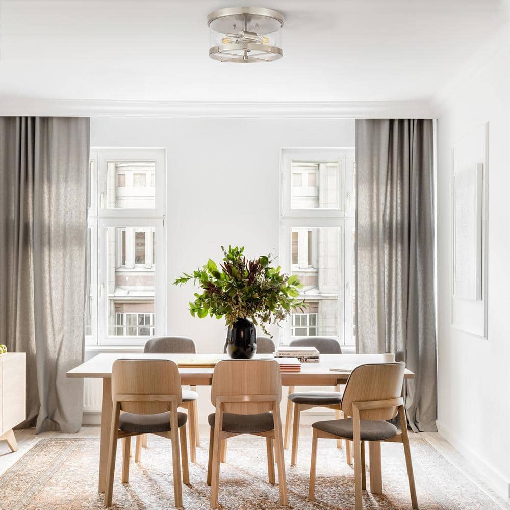 11.8 in. 2-Light Nickel Flush Mount Ceiling Light with Clear Glass Shade - Hercitys