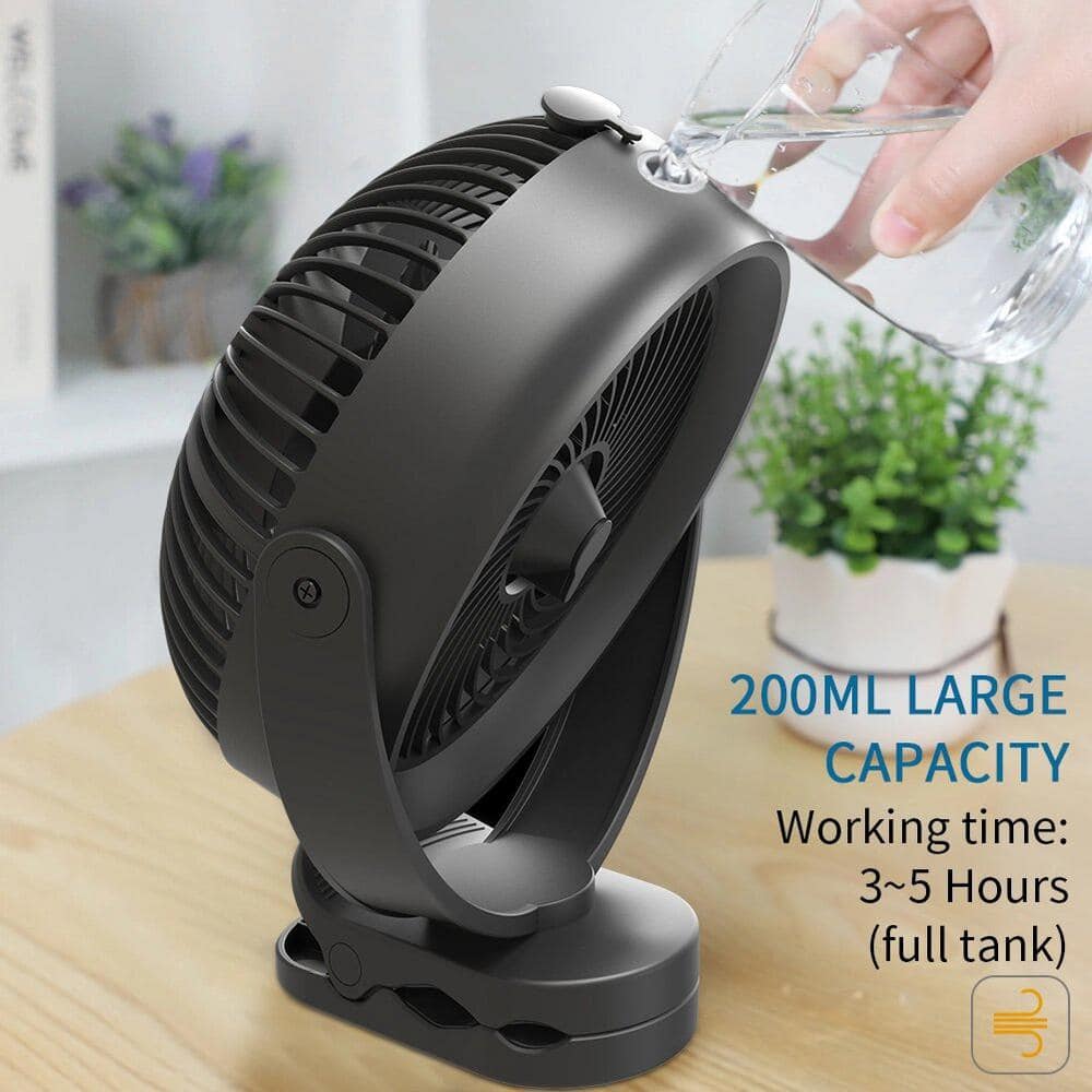 10000mAh Battery Operated 8 in. 3 Fan Speeds Personal Misting Fan in Black Detachable Battery 2 Mist Modes w/200ml Tank - Hercitys