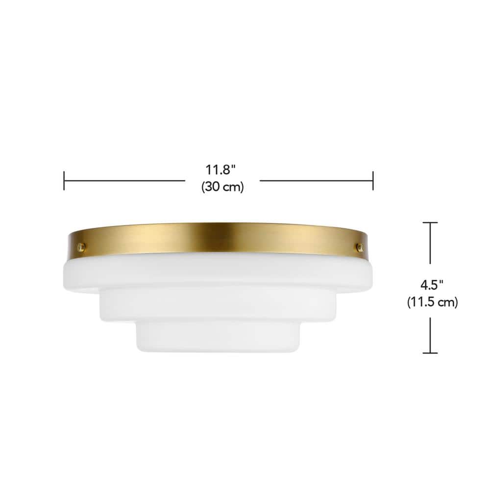 11.81 in. 2-Light Matte Brass Flush Mount Ceiling Light with Tiered Milk Glass Shade - Hercitys
