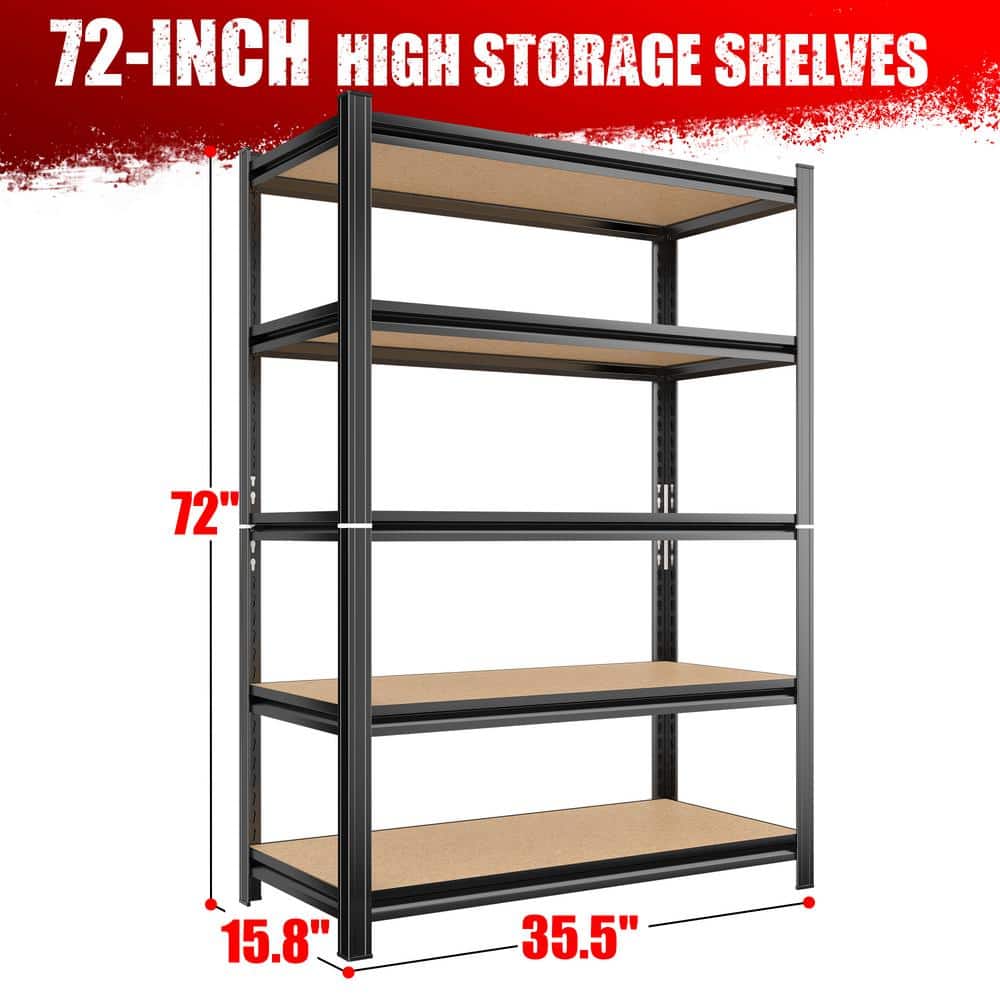 5 Tier Storage Rack with Adjustable Height Shelving for Warehouse and Supermarket and Basement Storage in Black - Hercitys