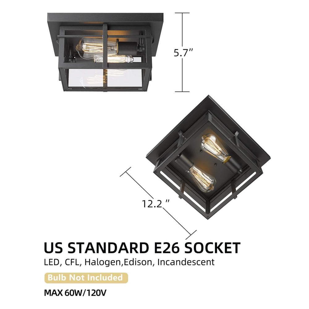 12.2 in 1-Light Black Metal Rectangle Flush Mount - Hercitys