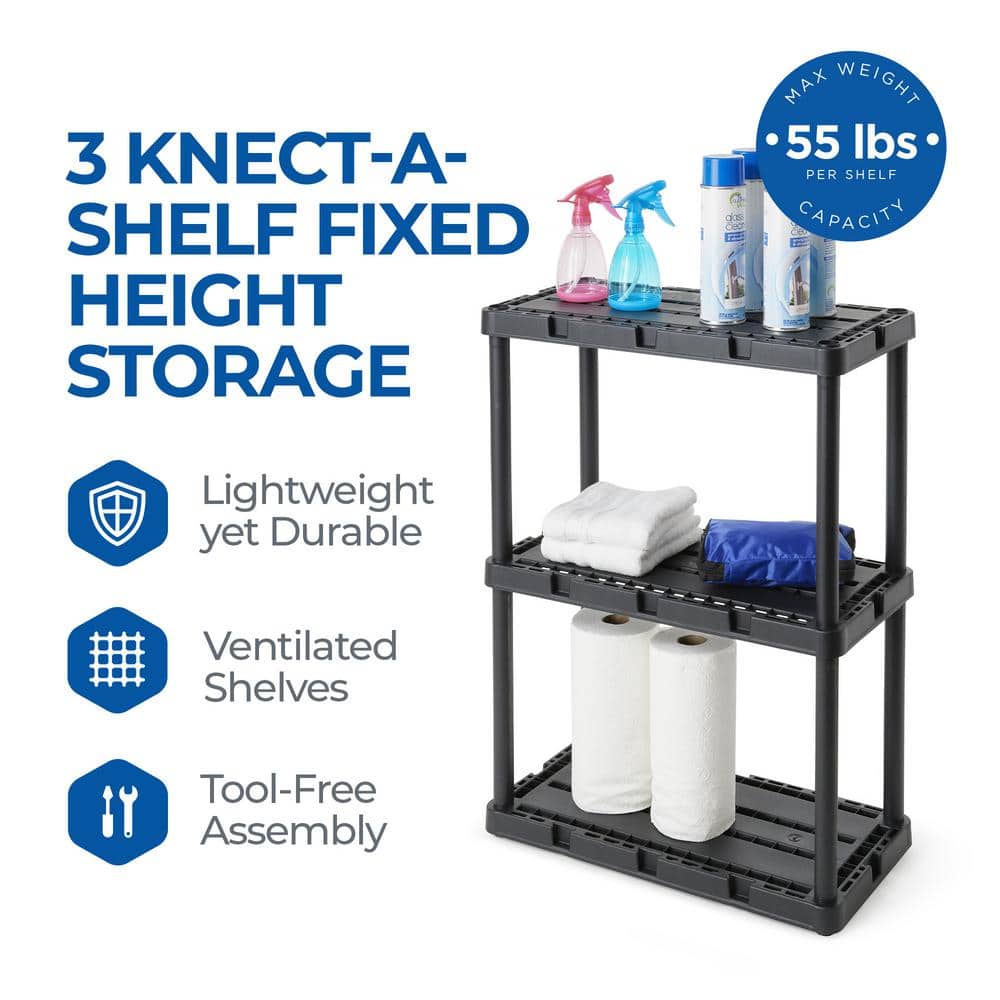 12 in. x 24 in. x 33 in. 3-Shelf Knect-A-Shelf Solid Light Duty Storage Unit in Black (2-Pack) - Hercitys