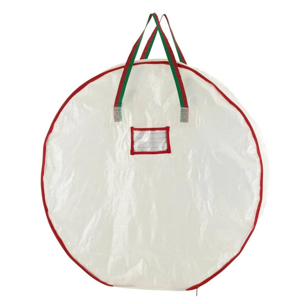 30 in. W White with Red and Green Artificial Storage Bag for Wreaths - Hercitys