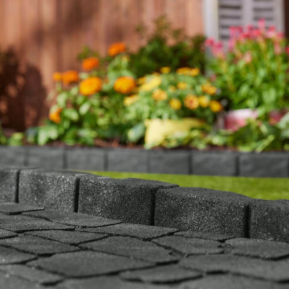 48 in. x 2.5 in. x 3 in. Gray SmartLoc Cobblestone Rubber Edging (4-Pack) - Hercitys