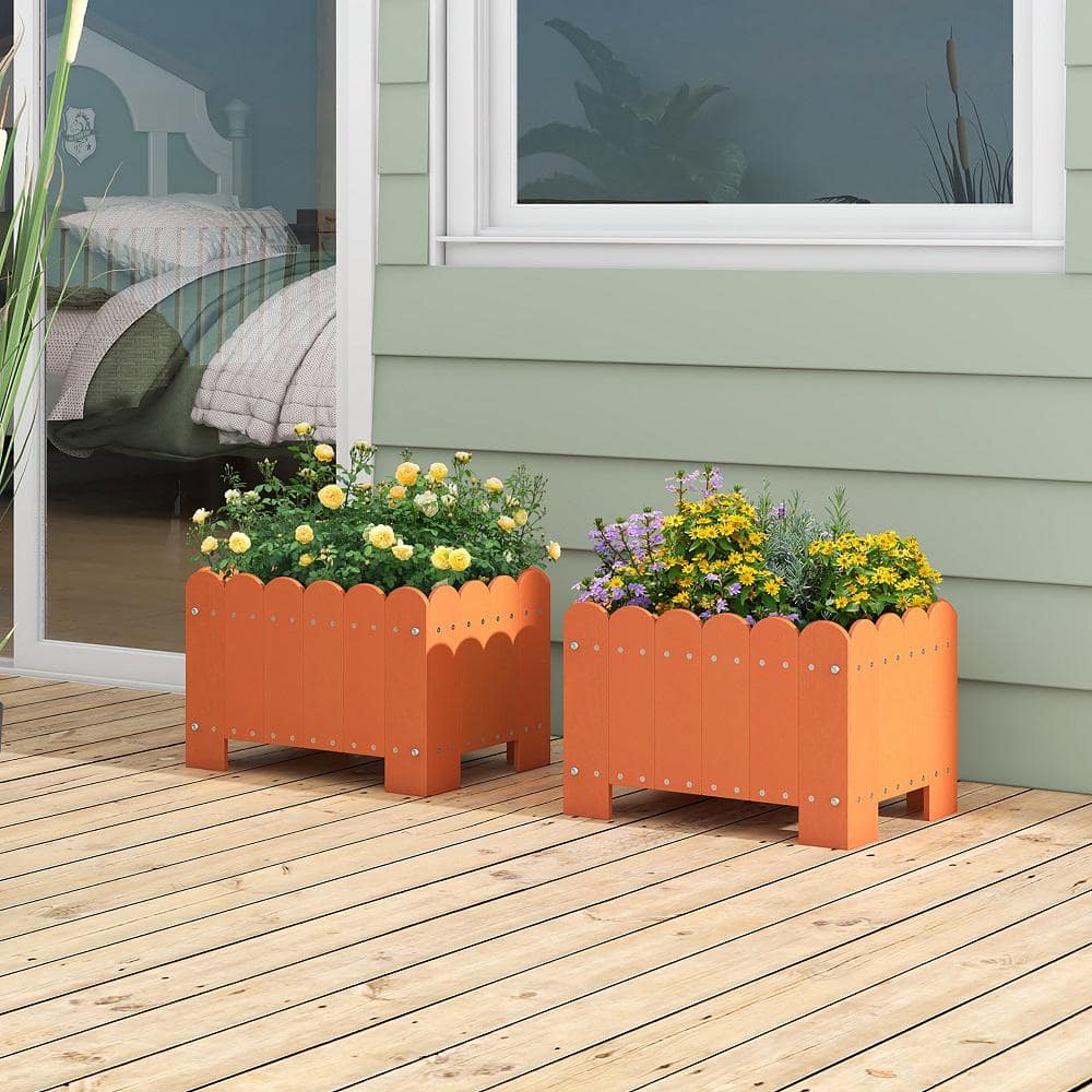 18 in. x 12.5 in. x 12 in. Planter Box Weather-Resistant Rectangular Orange HDPE Flower Pot Garden Bed (2-Pack) - Hercitys