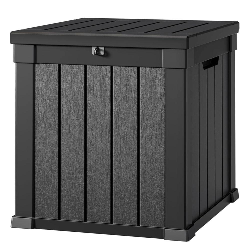 51 Gal. Black Weather Resistant Resin Deck Box with Lockable Lid and Side Handles - Hercitys