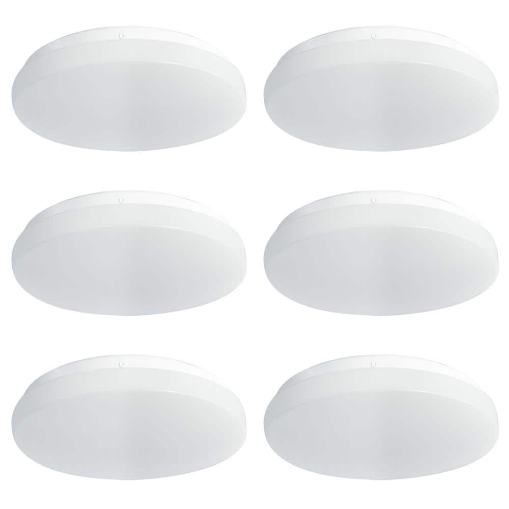 10 in. White Round Low Profile Dimmable LED Flush Mount with Plastic Shade Ceiling Light – 4000K Cool White (6-Pack) - Hercitys