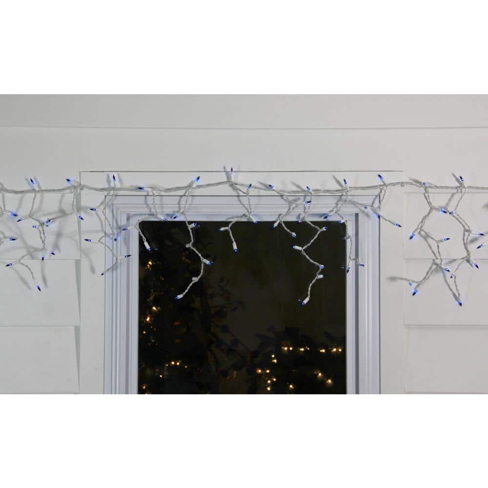 50-Light Blue Mini Window Curtain Icicle Christmas Lights with White Wire - Hercitys