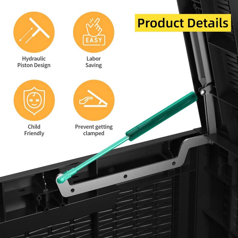 100 Gal. Large Plastic Rattan Deck Box with Gas Pressure Spring in Black - Hercitys