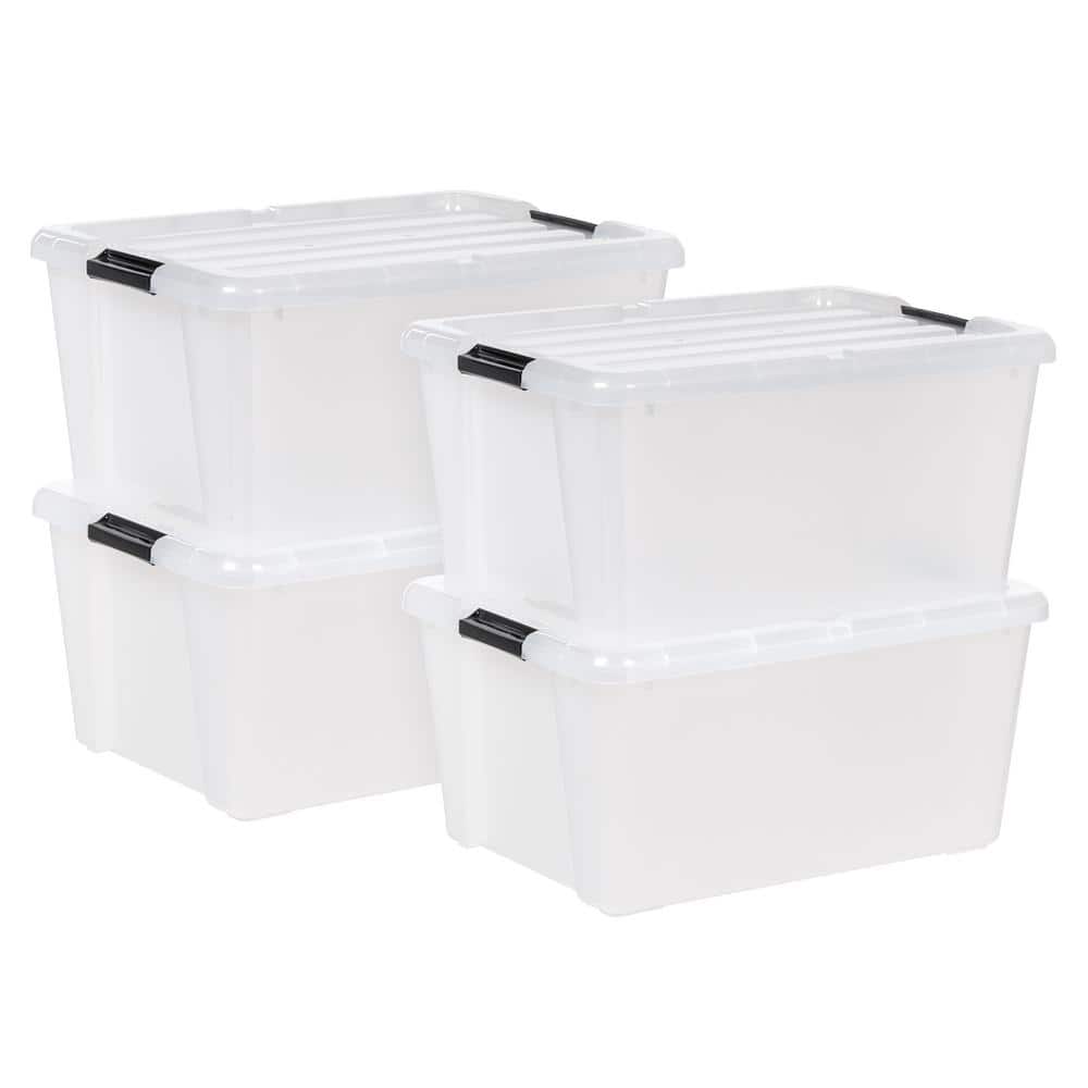 45 Qt./42.6 Gal. Buckle Up Storage Box, Clear/Black (Set of 4) - Hercitys