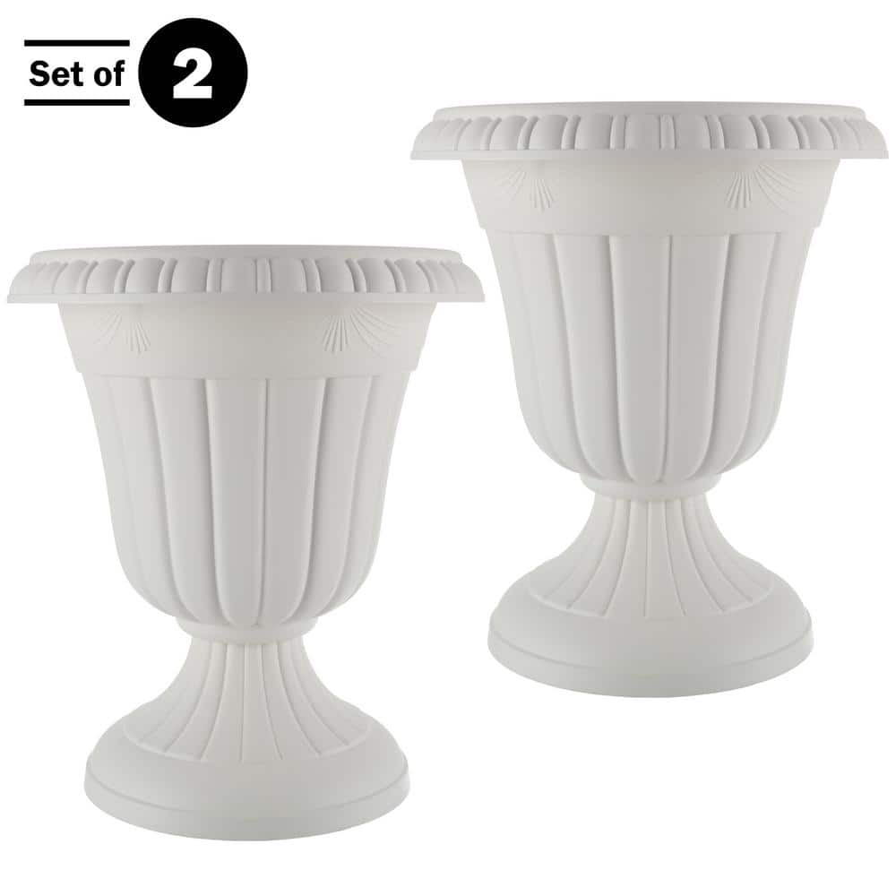 16 in. W x 18 in. H-in. Plastic Urn Planter 2-Pack, White - Hercitys