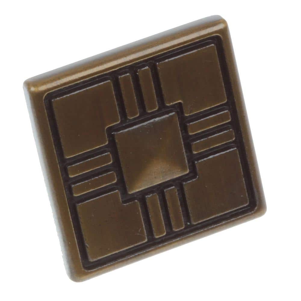 1-1/4 in. Antique Brass Craftsman Collection Square Cabinet Knobs (10-Pack) - Hercitys