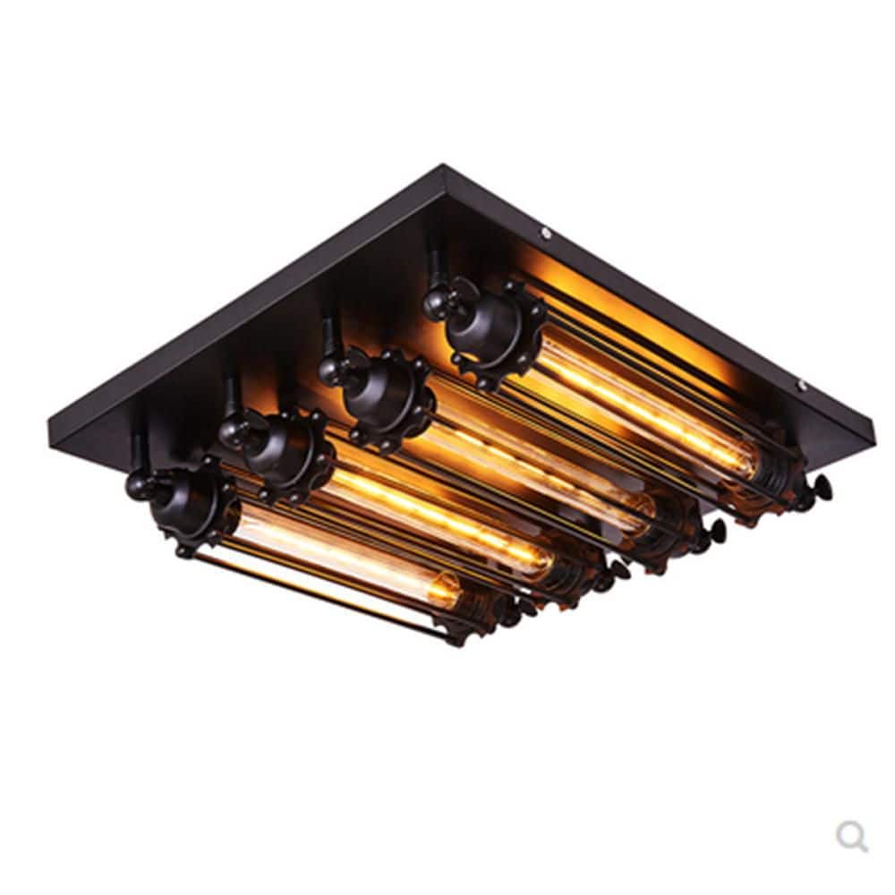 18.11 in. 4-Light Black Industrial Style Square Semi-Flush Mount Ceiling Light with Glass Shade and No Bulbs Included - Hercitys