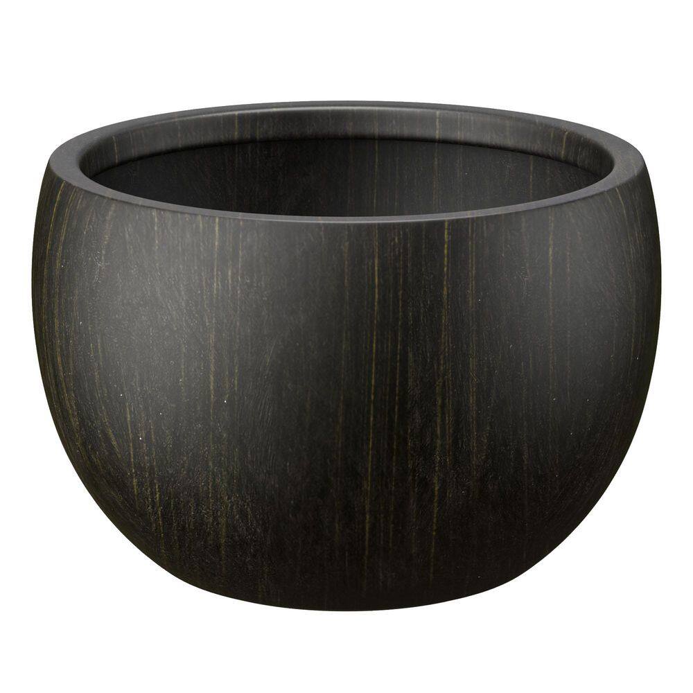 19 in. Large Bronzed Black Concrete Round Planter / Pot with Drainage Holes - Hercitys