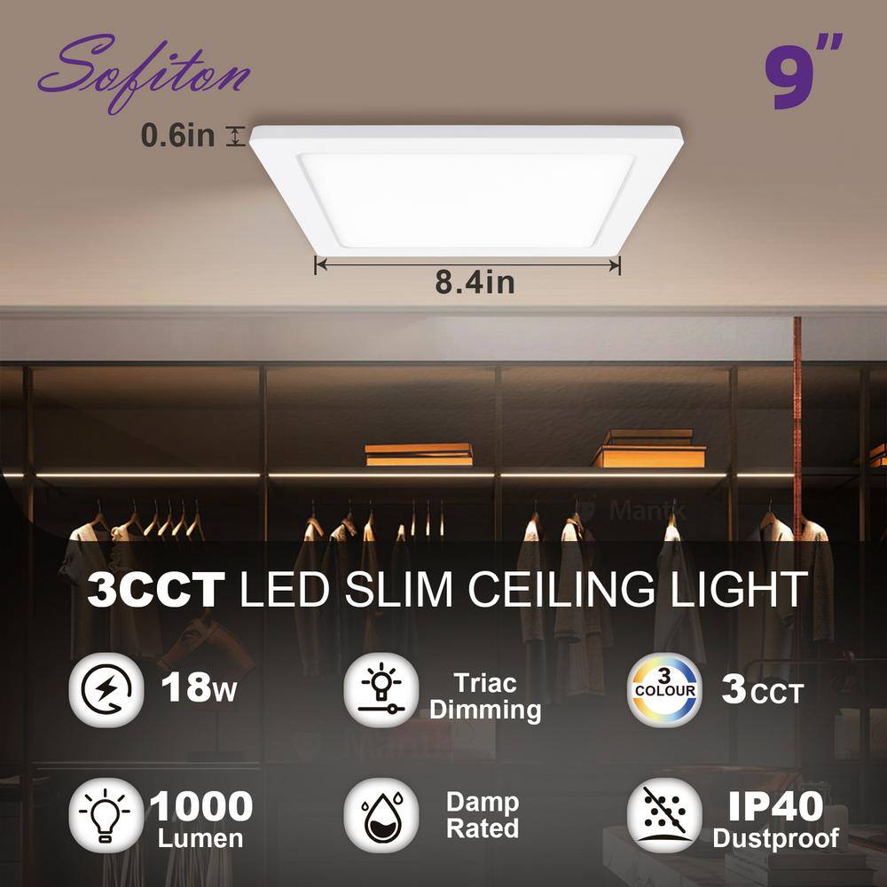 2-Pack 9 in. White New Ultra-Low Profile Integrated LED Flush Mount Light 3CCT Selectable Slim Ceiling Light - Hercitys