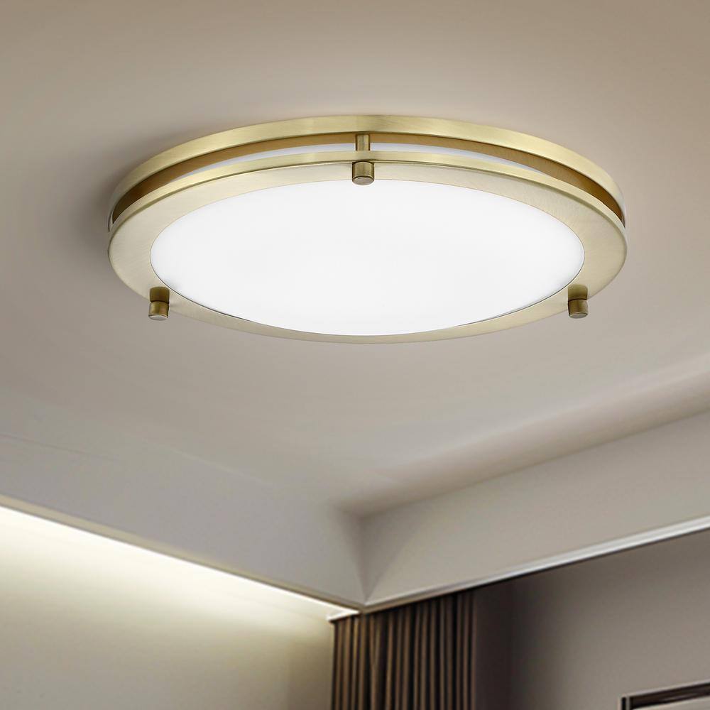 12 in. 15-Watt Brushed Gold 5CCT Dimmable Integrated LED Flush Mount Ceiling Light with White Acrylic Shade (2-Pack) - Hercitys