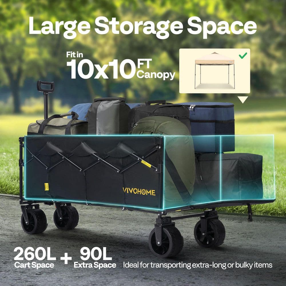 12.4 cu. ft. Folding Heavy Duty Steel Utility Garden Cart with Extended Tailgate - Hercitys