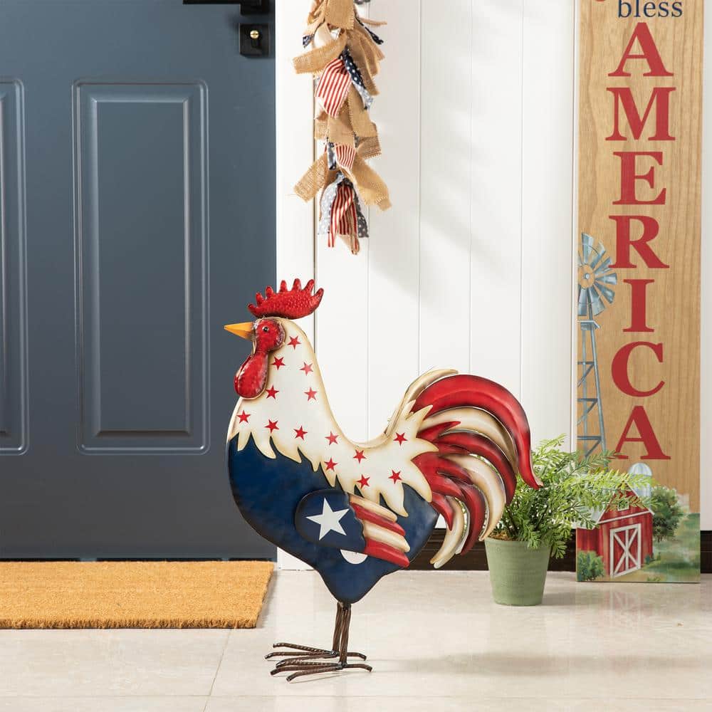 21 in. H Metal Patriotic Rooster Porch Decor(KD) - Hercitys