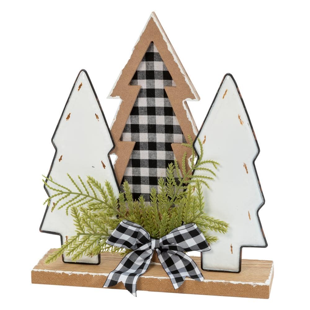 12 in. H Wood Holiday Trees w/Pine & Bow Accent - Hercitys