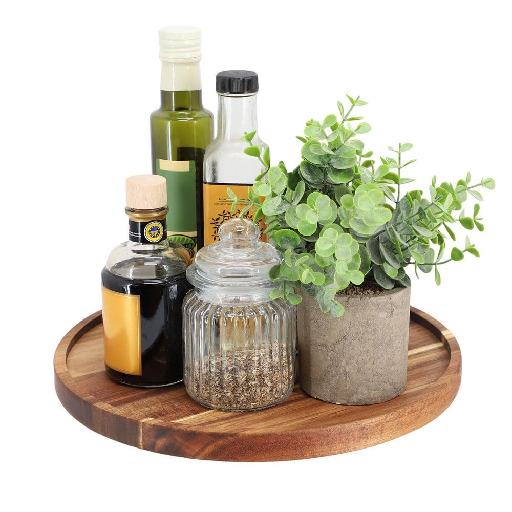 12 in. Acacia Wood Lazy Susan Tray - Hercitys