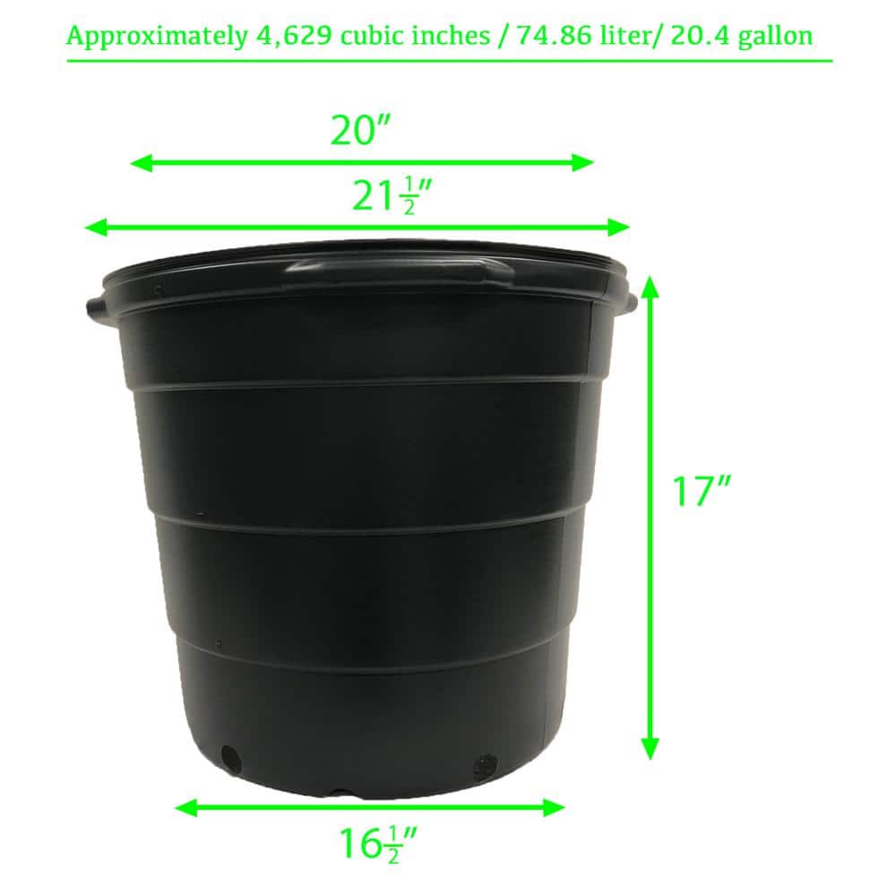 20 Gal. 80 qts. Black Round Plastic Nursery Garden Pots 77.22 l/3.17 cu. Ft. (5-Pack) - Hercitys