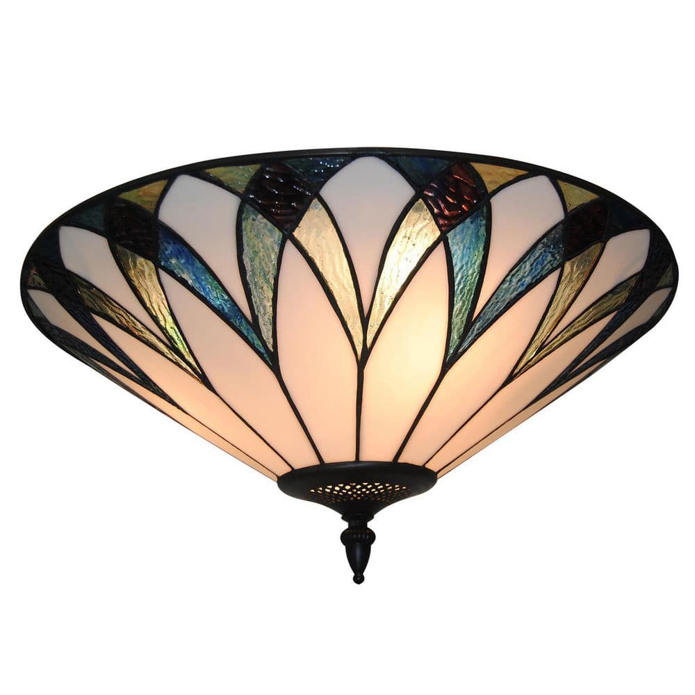 18 in. 3-Light Retro Elegant Stained Glass Flush Mount Ceiling Light - Hercitys