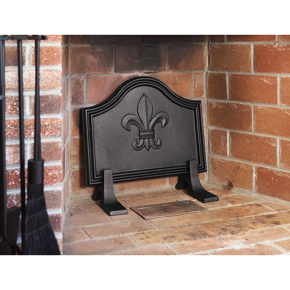 20 in. L, Black Fleur De Lys Decorative and Protective Fireback - Hercitys