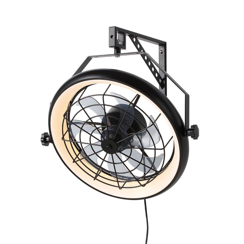 23 in. Black Indoor Wall Fan, 6-Speed, Reversible, Dimmable, 360° Adjustable Tilt, Wall Mount with Remote Control - Hercitys