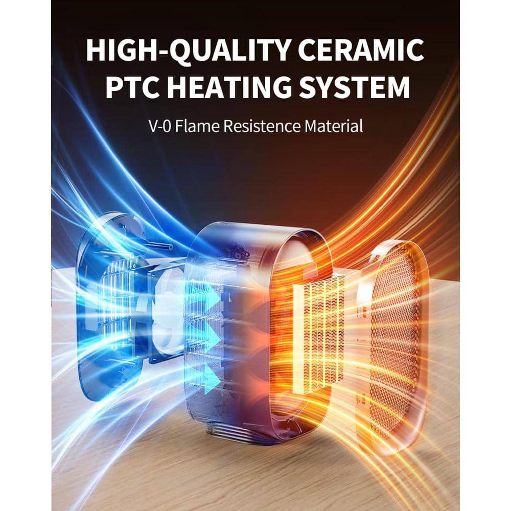 1000 W 8.5 in. Electric Indoor Tower Convection Ceramic Fan Heater with Overheat & Tip-Over Protection for Office Patio - Hercitys