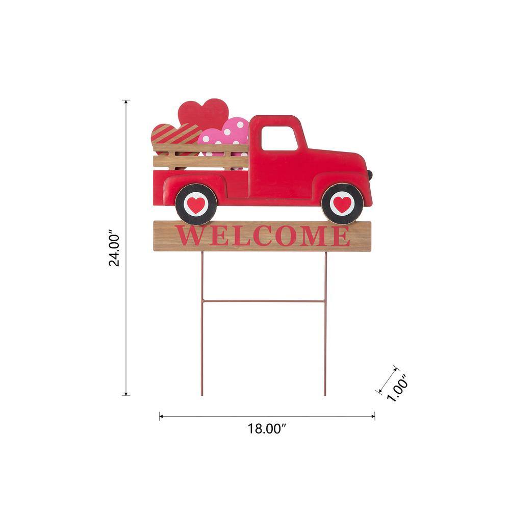 24 in. H Metal/Wooden Valentine’s Truck Yard Stake or Hanging Sign (KD, 2 Function) - Hercitys