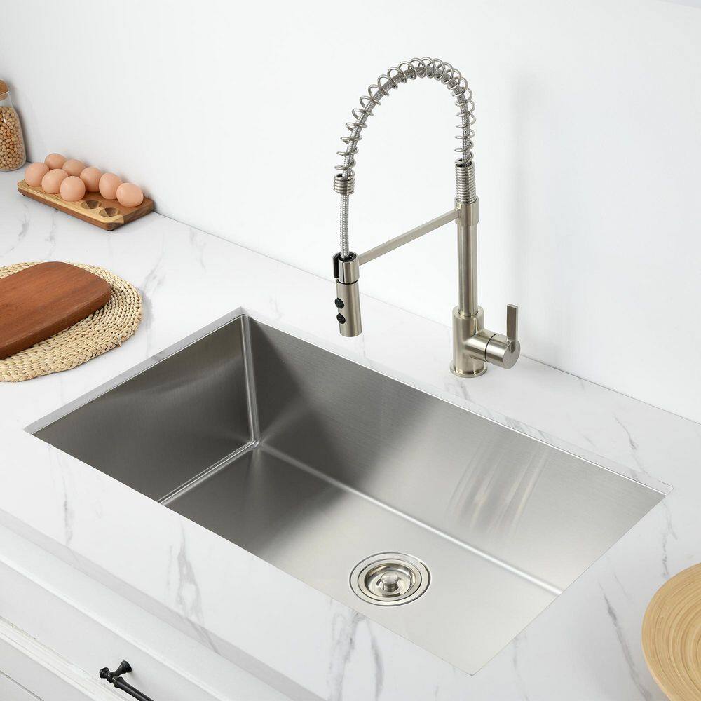 33 in. Undermount Single Bowl 18-Gauge Stainless Steel Kitchen Sink with R10 Corner - Hercitys