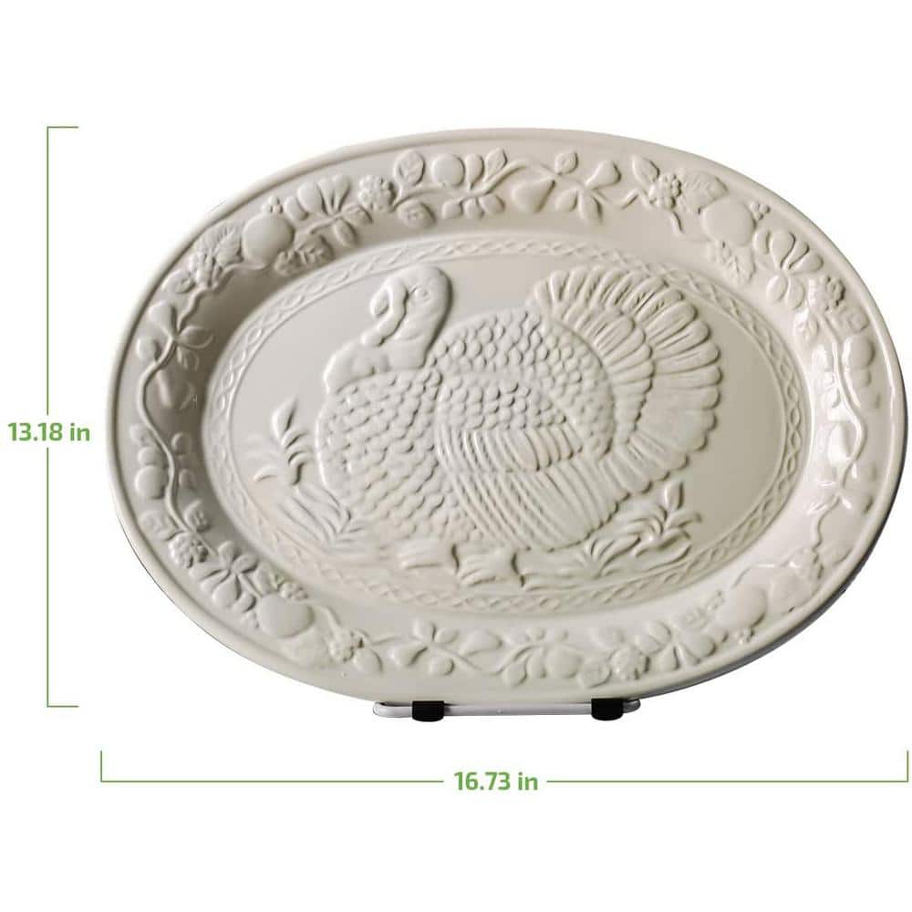 13.4 in. White Turkey Ceramic Serving Platter - Hercitys