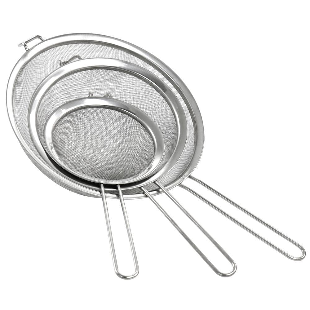 3-Piece Stainless Steel Frying Strainer Set in Silver - Hercitys