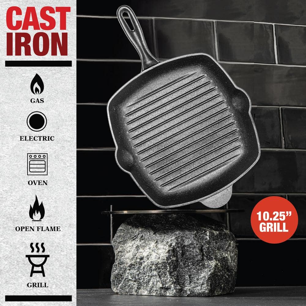 10.25 inch Pre-Seasoned Cast Iron Square Grill Pan - Hercitys