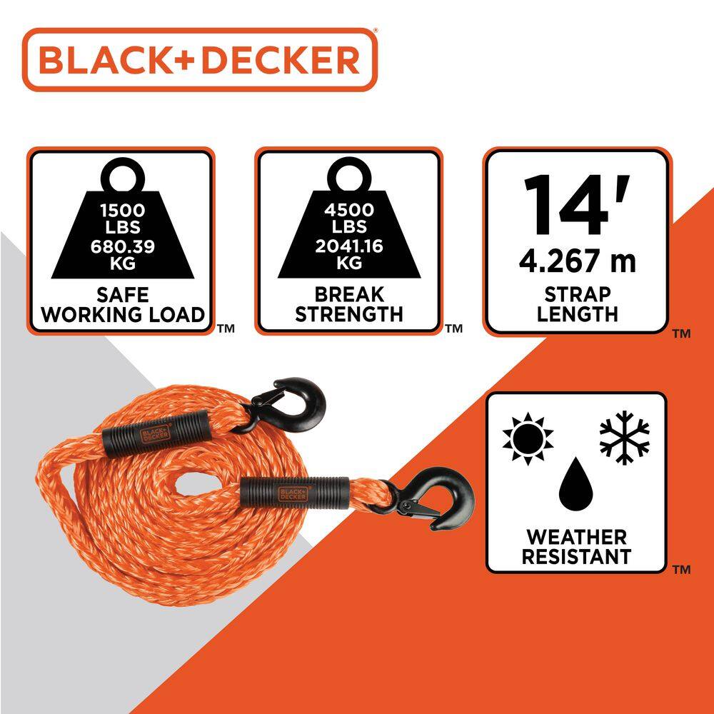 1.25 in. x 14 ft. Tow Rope with Clip Hooks and 4,500 lbs. Break Strength - Hercitys