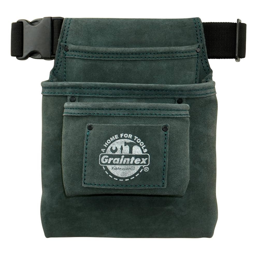 3-Pocket Hunter Green Suede Leather Nail and Tool Pouch w/Belt - Hercitys
