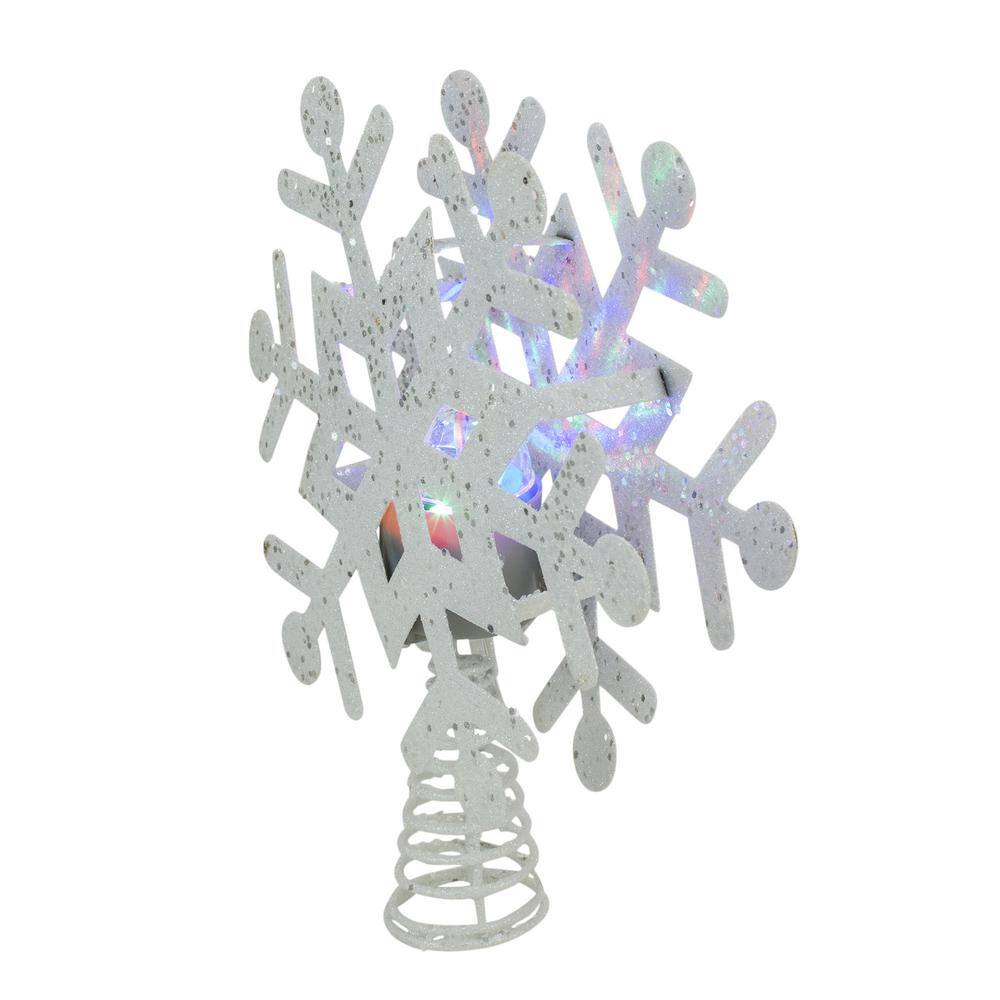 12 in. Lighted White Snowflake with Rotating LED Projector Christmas Tree Topper - Hercitys