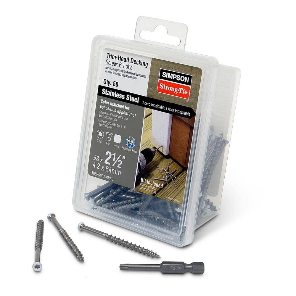 #8 x 2-1/2 in. T-15 6-Lobe, Trim Head, Type 316 Stainless Steel Wood Screw, White (50-Pack) - Hercitys