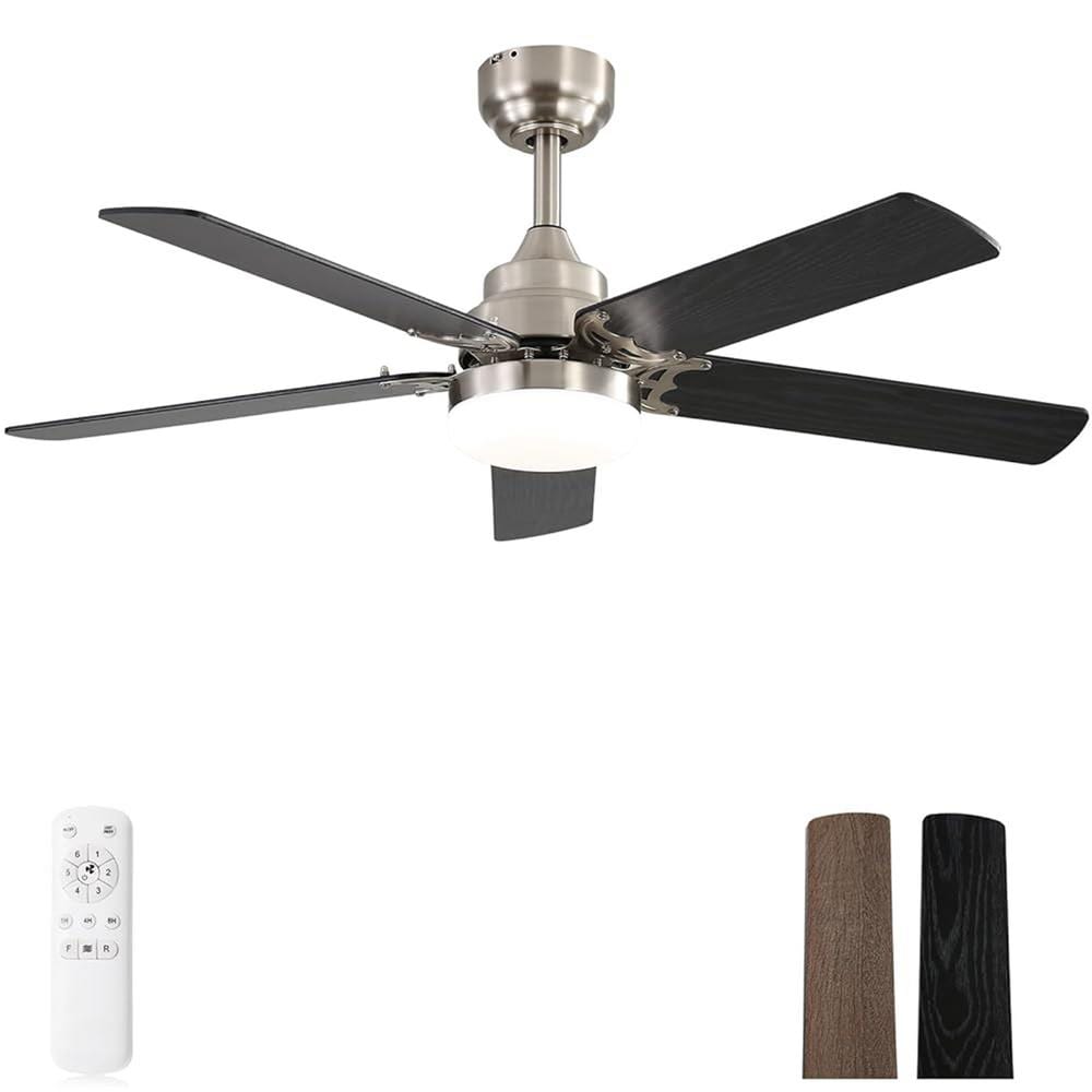 42 in. Indoor Brown Low Profile Standard Ceiling Fan with LED Noiseless Reversible DC Motor Remote Control 5-Blades - Hercitys